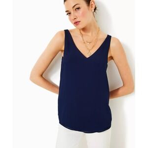 Lilly Pulitzer Florin Straight Hem To True Navy Reversible Pullover Tank Top XXS
